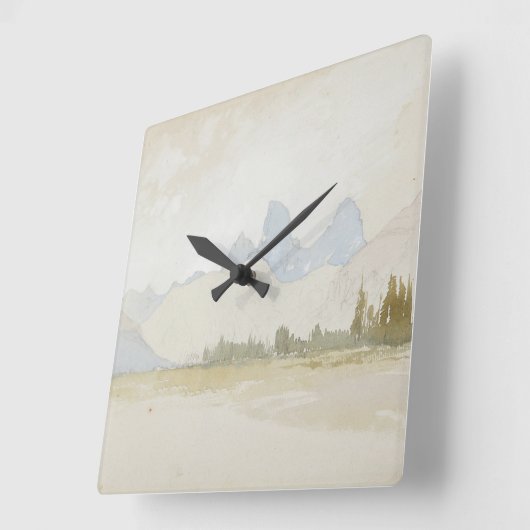 ファインアートの水彩風景ザ・テトンアイダホ スクエア壁時計 (傾斜)
