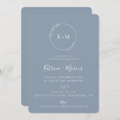 ファインアートの葉ほこりっぽいブルー婚約パーティ 招待状 (正面/裏面)