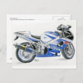 ファインアートの郵便はがきのSuzukiのモーターバイク、水彩画 ポストカード (正面/裏面)