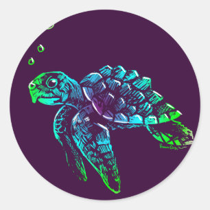 ファインアートのScratchboardのウミガメ ラウンドシール