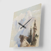 ファインアートウォーターカラーマウンテンハーフドームヨセミテ スクエア壁時計 (傾斜)