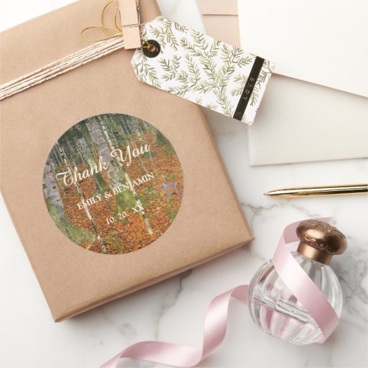 ファインアートグスタフクリムトフォレスト結婚自然感謝していズ ラウンドシール (ギフト)