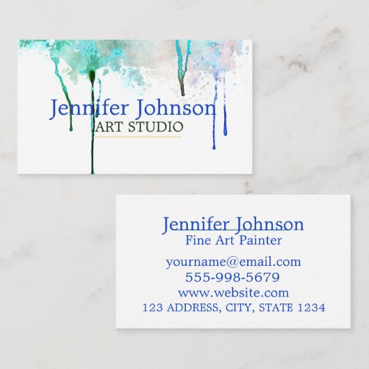 ファインアートスタジオホワイトティール(緑がかった色)ドリップ絵を描 名刺 (正面/裏面)