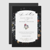 ファインアートブラックフローラ書記日付の保存 マグネット招待状 (正面/裏面)