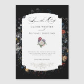 ファインアートブラックフローラ書記日付の保存 マグネット招待状 (正面)