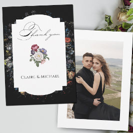 ファインアートブラックフローラ書道写真 サンキューカード