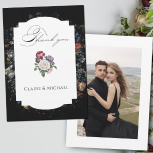 ファインアートブラックフローラ書道写真 サンキューカード