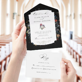 ファインアートブラックフローラ書 オールインワン招待状