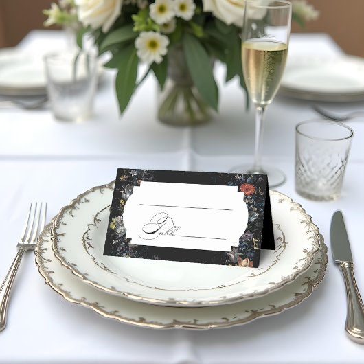 ファインアートブラックフローラ書 プレイスカード