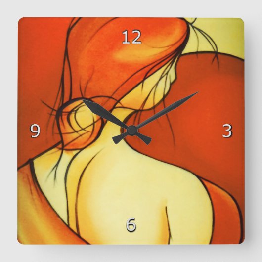 ファインアートペンシックレディーインオレンジ スクエア壁時計 (正面)