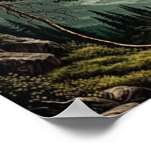 ファインアートマウンテンズランドスケープヴィンテージレイク風光明媚 ポスター (角)