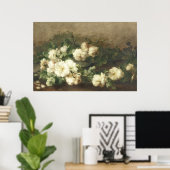 ファインアートヴィンテージホワイトローズオイルペインティング ポスター (ホームオフィス)