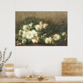 ファインアートヴィンテージホワイトローズオイルペインティング ポスター (キッチン)