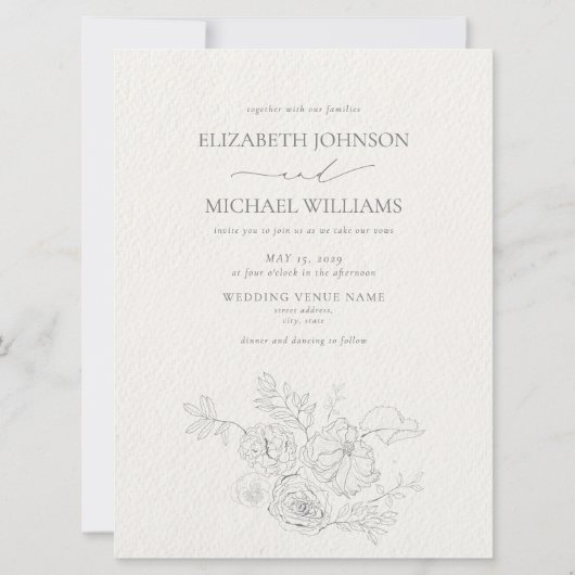 ファインアート水色グレーフローラ写真結婚のInv 招待状 (裏面)