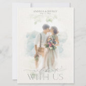 ファインアート水色グレーフローラ写真結婚のInv 招待状 (正面)