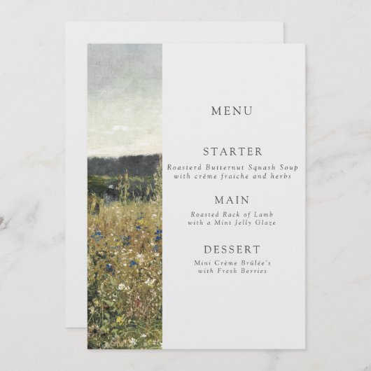 ファインアート結婚メニューヴィンテージ油のキャンバス。 メニュー (正面/裏面)