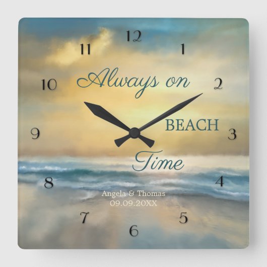 ファインアート絵を描ビーチ壁時計 スクエア壁時計 (正面)