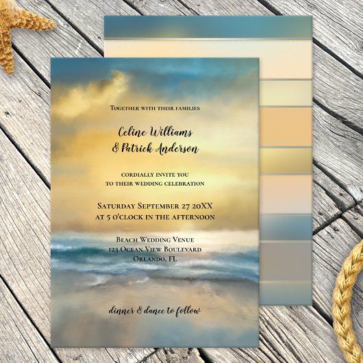 ファインアート絵を描ビーチ結婚式招待状 招待状