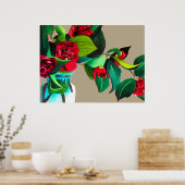 ファインアート花オリジナル水彩赤花 ポスター (キッチン)