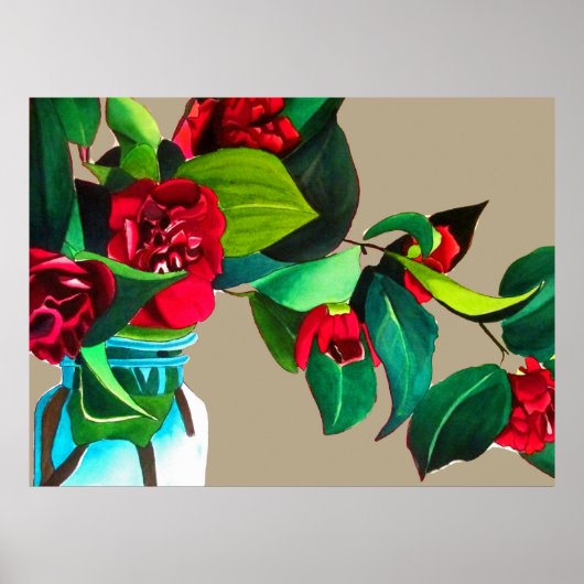 ファインアート花オリジナル水彩赤花 ポスター (正面)