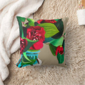 ファインアート赤ツバキ花水彩オリジナル クッション (ブランケット)