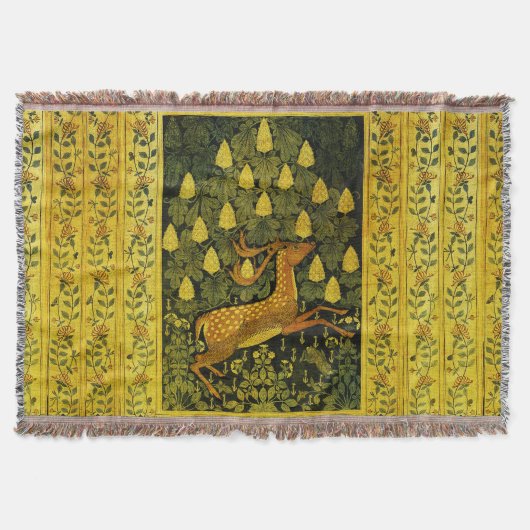 ファウシカ、花栗の木グリーンイエロー スローブランケット (正面)