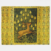 ファウシカ、花栗の木グリーンイエロー フリースブランケット (正面(横))