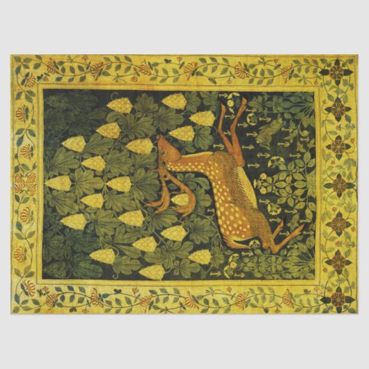 ファウシカ、花栗の木グリーンイエロー 薄葉紙 (正面)