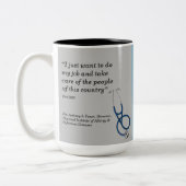 ファウシ博士、両面デザイン、グレー淡い色の/ブルー、 ツートーンマグカップ (左)