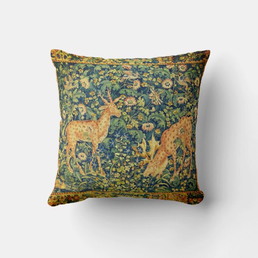 ファウディアペア，ゴシック様式のファンタジー花，緑 クッション (裏面)