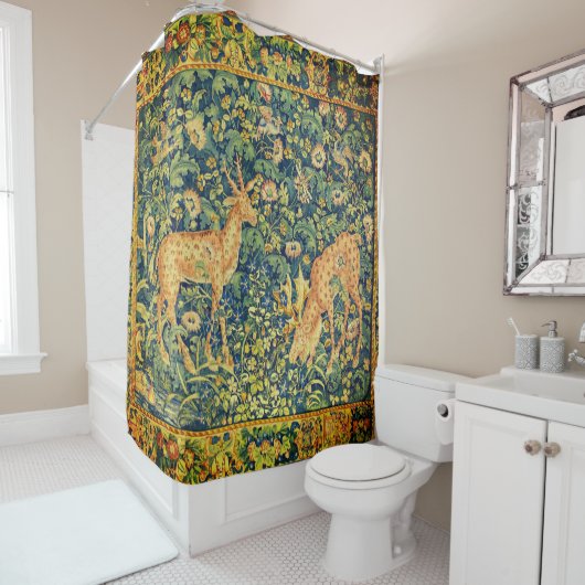 ファウディアペア，ゴシック様式のファンタジー花，緑 シャワーカーテン (インサイチュ)