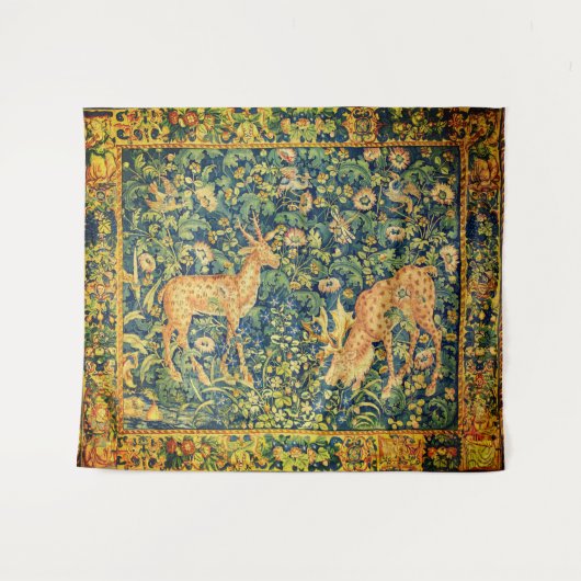 ファウディアペア，ゴシック様式のファンタジー花，緑 タペストリー (正面(横))