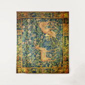 ファウディアペア，ゴシック様式のファンタジー花，緑 タペストリー (正面)