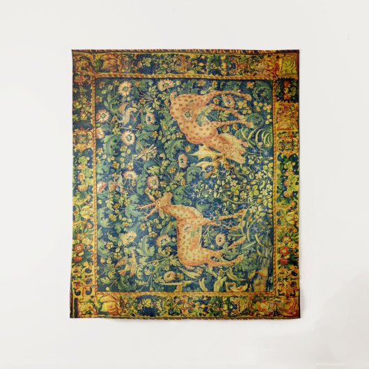 ファウディアペア，ゴシック様式のファンタジー花，緑 タペストリー (正面)
