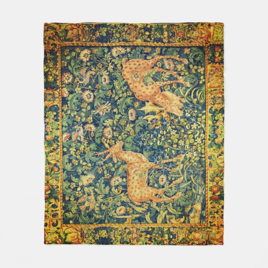 ファウディアペア，ゴシック様式のファンタジー花，緑 フリースブランケット (正面)
