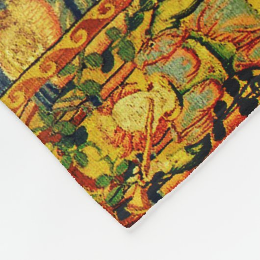 ファウディアペア，ゴシック様式のファンタジー花，緑 フリースブランケット (角)