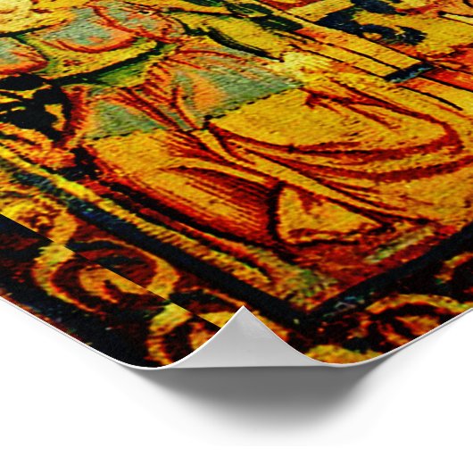 ファウディアペア，ゴシック様式のファンタジー花，緑 ポスター (角)