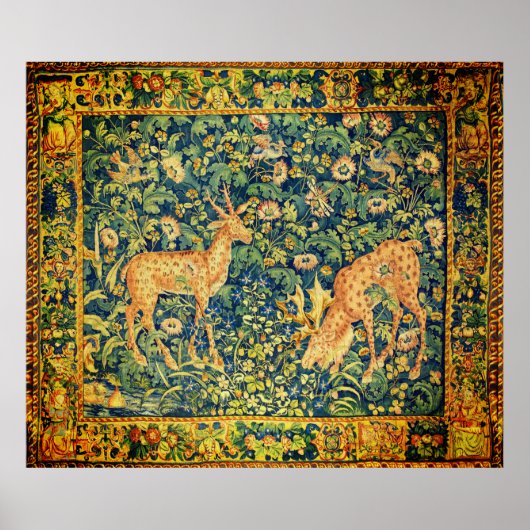 ファウディアペア,ゴシック様式のファンタジー花,緑 ポスター (正面)