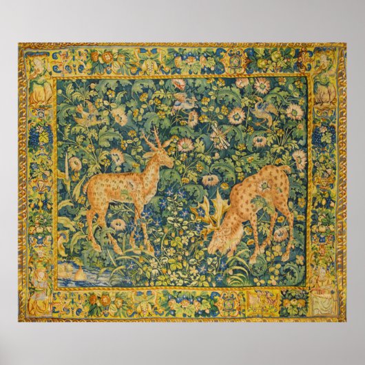 ファウディアペア，ゴシック様式のファンタジー花，緑 ポスター (正面)