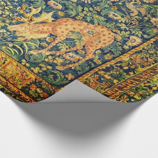 ファウディアペア，ゴシック様式のファンタジー花，緑 ラッピングペーパー (角)