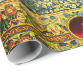 ファウディアペア，ゴシック様式のファンタジー花，緑 ラッピングペーパー (ロールコーナー)