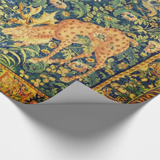 ファウディアペア，ゴシック様式のファンタジー花，緑 ラッピングペーパー (角)