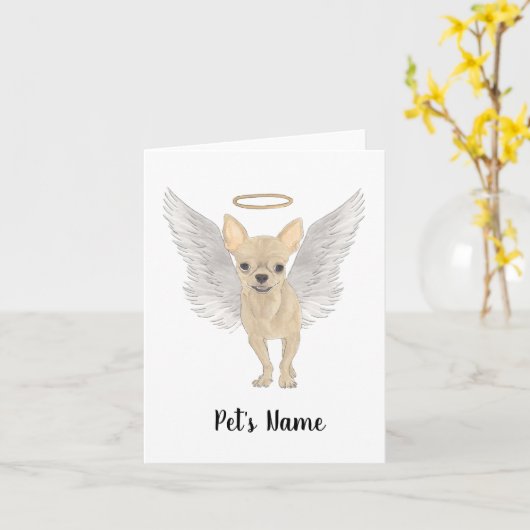 ファウンタンクリームチワワ悔やみや弔慰メモリアル カード (黄色い花)