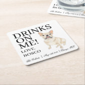 ファウンタンクリームフレンチウフランスのブルドッグ結婚ズ スクエアペーパーコースター (アングル)