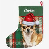 ファウンチワホアドッグホリデープレイドパーソナライズされた ラージクリスマスストッキング (裏面)