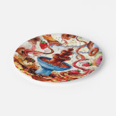 ファウンテンカラフルチョコレート誕生日 ペーパープレート (アングル)