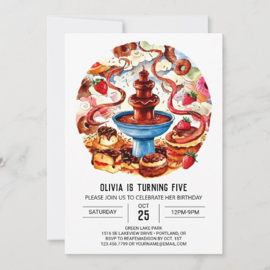 ファウンテンカラフルチョコレート誕生日 招待状 (正面)