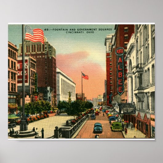 ファウンテンスクエア、シンシナティ、オハイオヴィンテージ ポスター (正面)