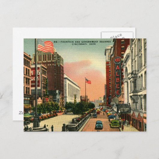 ファウンテンスクエア、シンシナティ、オハイオヴィンテージ ポストカード (正面/裏面)