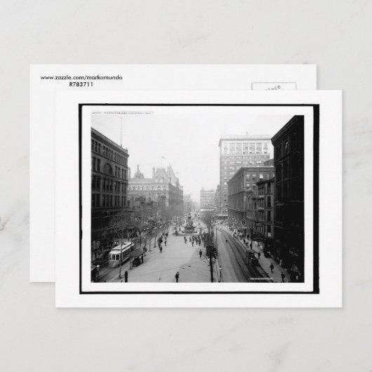 ファウンテンスクエア、シンシナティ、オハイオヴィンテージ ポストカード (正面/裏面)